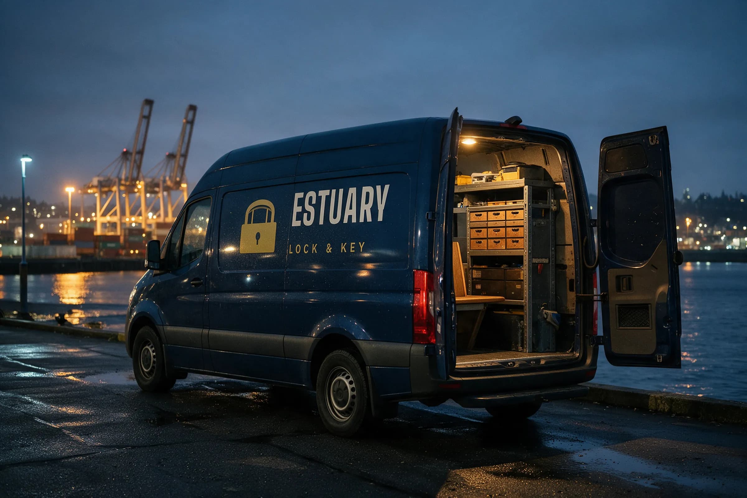 Estuary Lock & Key service van at dusk
